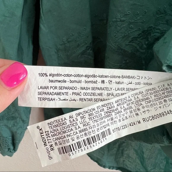 Zara Teal Square Neck Embroidered Blouse Sz M - Picture 6 of 6